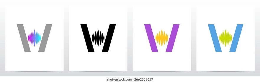 Equalizador de Frequência de Onda Sonora Parte da Letra Design do Logotipo Inicial W