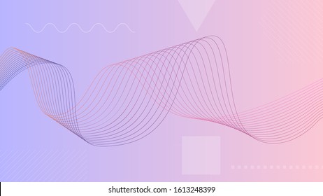 Sound wave with geometric shapes in gradient light violet and pink background. Use for modern design, cover, template, decorated, brochure, flyer.
