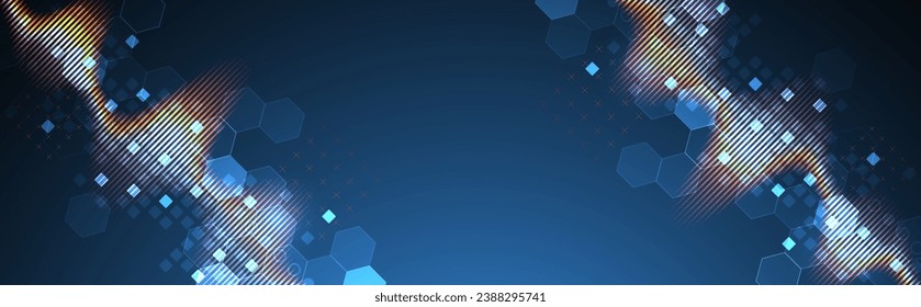 Sound wave with glowing hexagones. Dynamic vibration wallpaper. Frequency pulse modulation. Handmade vector illustration.