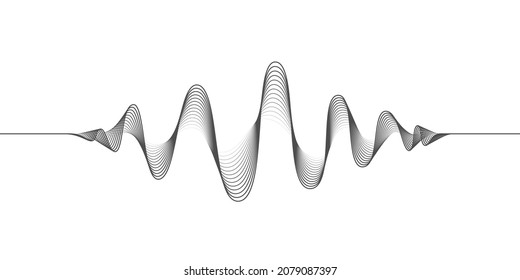 Símbolo gráfico de la onda de sonido.  Firma vibraciones en onda de forma aisladas en fondo blanco. Concepto de diagrama de ondas de audio. Ilustración del vector 