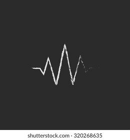 Sound wave hand drawn in chalk on a blackboard vector white icon isolated on a black background.