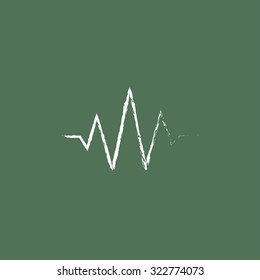 Sound wave hand drawn in chalk on a blackboard vector white icon isolated on a green background.