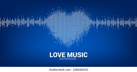 Sound wave heart icon Music Equalizer background. love music visual signal pixel style