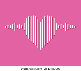 Sound wave heart icon on pink background. Music equalizer. Vector illustration