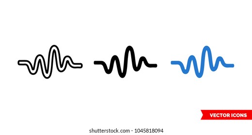 Sound wave icon of 3 types: color, black and white, outline. Isolated vector sign symbol.