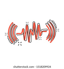 Sound wave icon in comic style. Heart beat vector cartoon illustration on white isolated background. Pulse rhythm splash effect business concept.