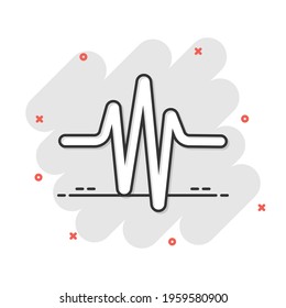 Sound wave icon in comic style. Heart beat vector cartoon illustration on white isolated background. Pulse rhythm splash effect business concept.