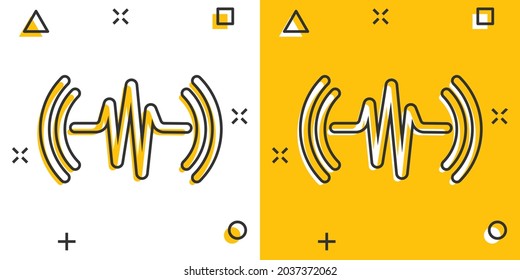 Sound wave icon in comic style. Heart beat vector cartoon illustration on white isolated background. Pulse rhythm splash effect business concept.