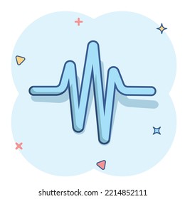 Sound wave icon in comic style. Heart beat vector cartoon illustration on white isolated background. Pulse rhythm splash effect business concept.