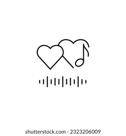 Sound wave icon with heart. Love line icon. Romantic music icon. Vector illustration 