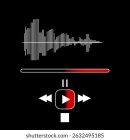 Sound wave icon. Music player symbol. Red progress bar. Vector control panel.