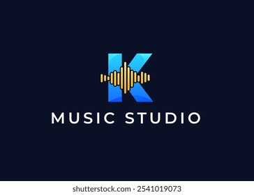 Sound Wave Icon on Letter K Logo Vector Inspiration. Creative Initial Letter K with Sound Wave. Sound and Music Identity for Entertainment and Creative Media Branding. Alphabet Logo