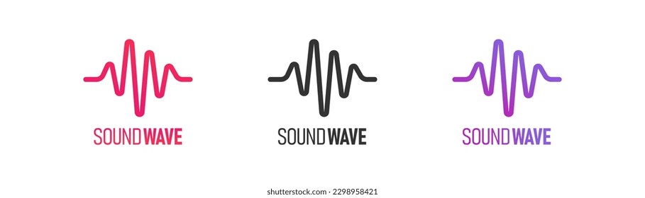 Sound wave icon on light background. Speech symbol. Audio, voice, radio wave, microphone, frequency. Outline, flat and colored style. Flat design. Vector illustration.