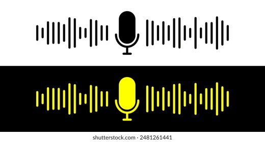 Sound wave icon, podcast player interface, music symbol, sound wave. Microphone sound wave.