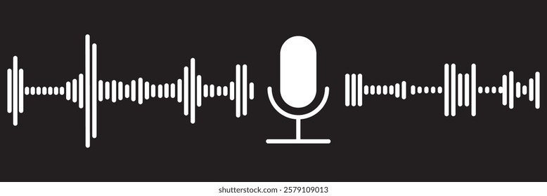 Sound wave icon, podcast player interface, music symbol, sound wave. Microphone sound wave.