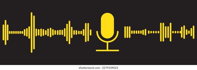 Sound wave icon, podcast player interface, music symbol, sound wave. Microphone sound wave.