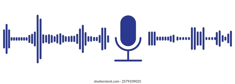 Sound wave icon, podcast player interface, music symbol, sound wave. Microphone sound wave.