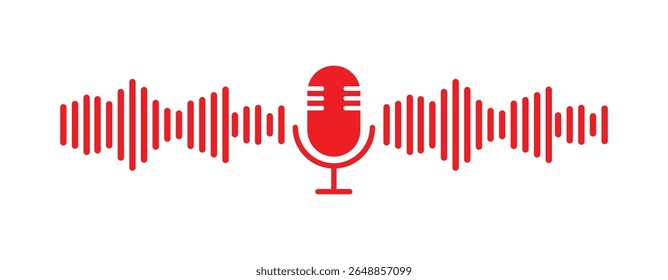 Sound wave icon podcast player interface icon, music symbol, sound wave. Microphone icon with sound wave. Vector illustration.

