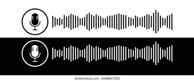 Sound wave icon podcast player interface icon, music symbol, sound wave. Microphone icon with sound wave. Vector illustration.
