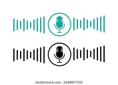 Sound wave icon podcast player interface icon, music symbol, sound wave. Microphone icon with sound wave. Vector illustration.
