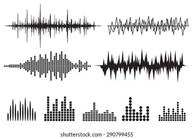 Sound Wave Icon Set. Equalize audio and stereo, melody. Vector illustration.