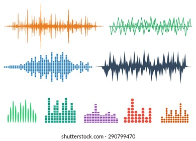 Sound Wave Icon Set. Genießen Sie Audio und Stereo, Melodie.  Vektorgrafik.