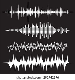 Sound Wave Icon Set. Equalize audio and stereo, melody. Vector illustration.