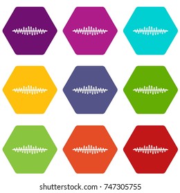 Sound wave icon set many color hexahedron isolated on white vector illustration