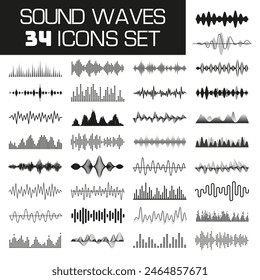 Sound wave icon set. Sound waveforms collection. Vector illustration.