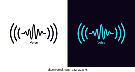 Sound wave icon for voice recognition in virtual assistant, speech signal. Abstract audio wave, voice command control, outline acoustic waveform. Vector element for mobile app with voice interface