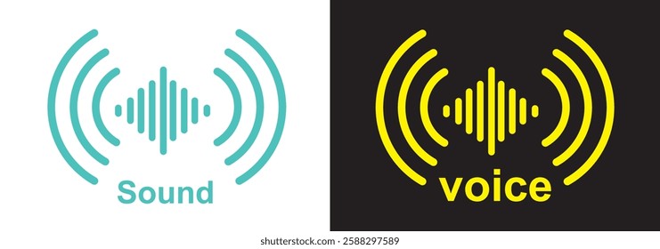 Sound wave icon for voice recognition in virtual assistant, speech signal. Abstract audio wave, voice command control, outline acoustic waveform. Vector element for mobile app with voice interface