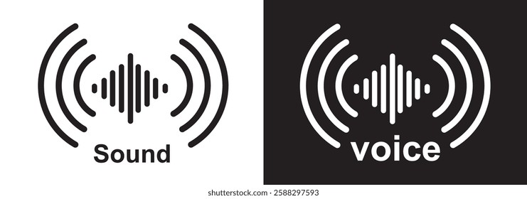 Sound wave icon for voice recognition in virtual assistant, speech signal. Abstract audio wave, voice command control, outline acoustic waveform. Vector element for mobile app with voice interface