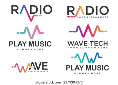 Sound wave icons set . Music waves symbols. Audio logos template. Voice equalizer emblems idea.