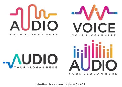 Iconos de ondas de sonido configurados. Símbolos de ondas musicales. Plantilla de logotipos de audio. El ecualizador de voz emblema la idea.