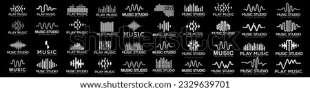 Sound wave icons set. Music waves symbols. Audio logos template. Voice equalizer emblems idea.