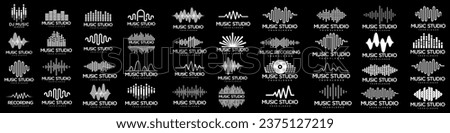 Sound wave icons set. Music waves symbols. Audio logos template. Voice equalizer emblems idea. Stock fotó © 