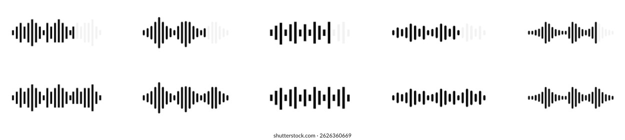 Sound wave icons. Sound wave icons set. Recording icons. Audio waves icon. Voice message and sound representation. 
