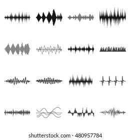 Sound wave icons set in simple style. Audio equalizer set collection vector illustration