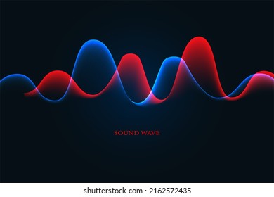 Sound wave illustration on a dark background. Abstract blue digital equalizer indicators. Voice graph meter or audio electronic tracks.Vector horizontal sonic vibration spectrum.
