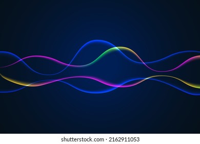 Sound wave illustration on a dark background. Abstract blue digital equalizer indicators. Voice graph meter or audio electronic tracks.Vector horizontal sonic vibration spectrum.
