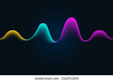 Sound wave illustration on a dark background. Abstract blue digital equalizer indicators. Voice graph meter or audio electronic tracks.Vector horizontal sonic vibration spectrum.
