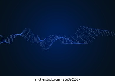 Sound wave illustration on a dark background. Abstract blue digital equalizer indicators. Voice graph meter or audio electronic tracks.Vector horizontal sonic vibration spectrum.
