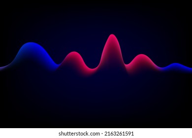 Sound wave illustration on a dark background. Abstract blue digital equalizer indicators. Voice graph meter or audio electronic tracks.Vector horizontal sonic vibration spectrum.
