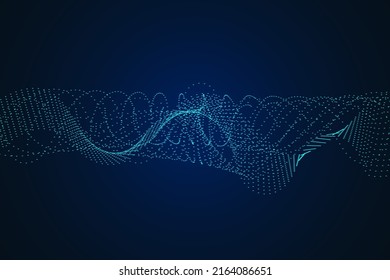 Sound wave illustration on a dark background. Abstract blue digital equalizer indicators. Voice graph meter or audio electronic tracks.Vector horizontal sonic vibration spectrum.
