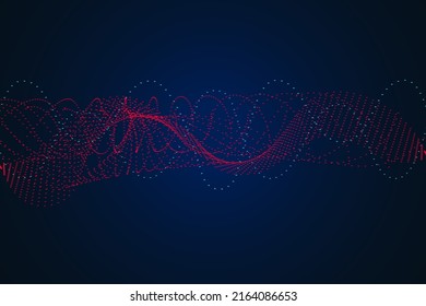 Sound wave illustration on a dark background. Abstract blue digital equalizer indicators. Voice graph meter or audio electronic tracks.Vector horizontal sonic vibration spectrum.
