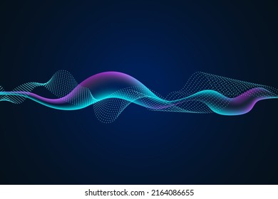 Sound wave illustration on a dark background. Abstract blue digital equalizer indicators. Voice graph meter or audio electronic tracks.Vector horizontal sonic vibration spectrum.
