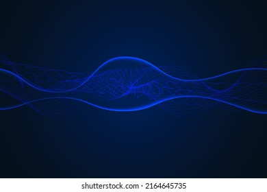 Sound wave illustration on a dark background. Abstract blue digital equalizer indicators. Voice graph meter or audio electronic tracks.Vector horizontal sonic vibration spectrum.
