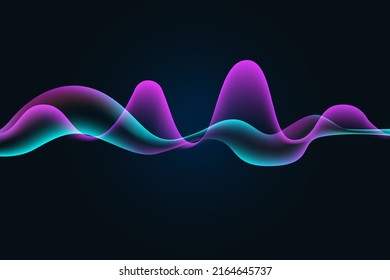 Sound wave illustration on a dark background. Abstract blue digital equalizer indicators. Voice graph meter or audio electronic tracks.Vector horizontal sonic vibration spectrum.
