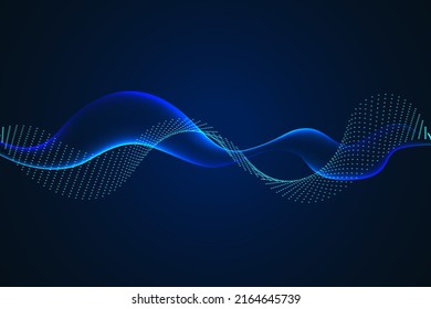 Sound wave illustration on a dark background. Abstract blue digital equalizer indicators. Voice graph meter or audio electronic tracks.Vector horizontal sonic vibration spectrum.
