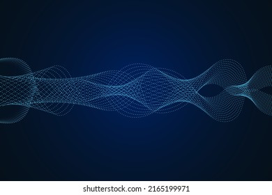 Ilustración de ondas sonoras en un fondo oscuro. Resumen de indicadores de ecualizador digital azul. Medidor de gráficos de voz o pistas electrónicas de audio.Espectro de vibración sónica horizontal vectorial.
